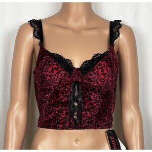 Romwe Women’s Size Small US 4 Grunge Punk Red Leopard Print Lace Camisole Top